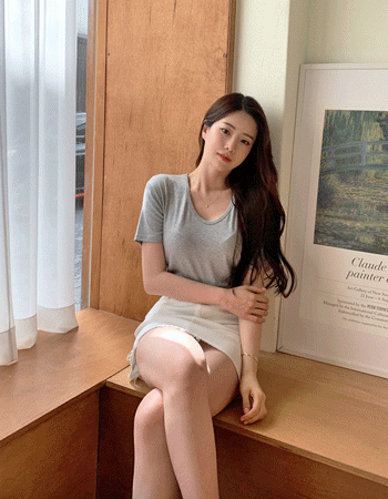 [모델소장] 마카롱 유넥 여리핏 반팔 티셔츠 (6color)